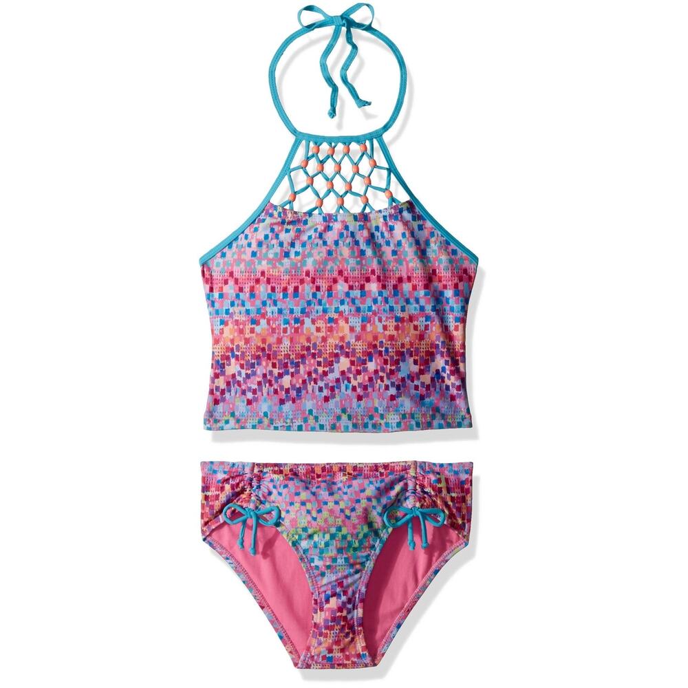 YMI Girls' Party Tankini Two Piece Swimsuit Blue Combo Size 14